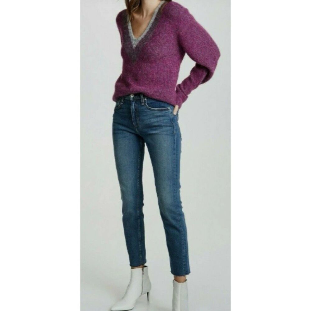 rag & bone Jeans Womens Size 31 Nina High Rise Ankle Skinny Blue Raw Hem Stretch